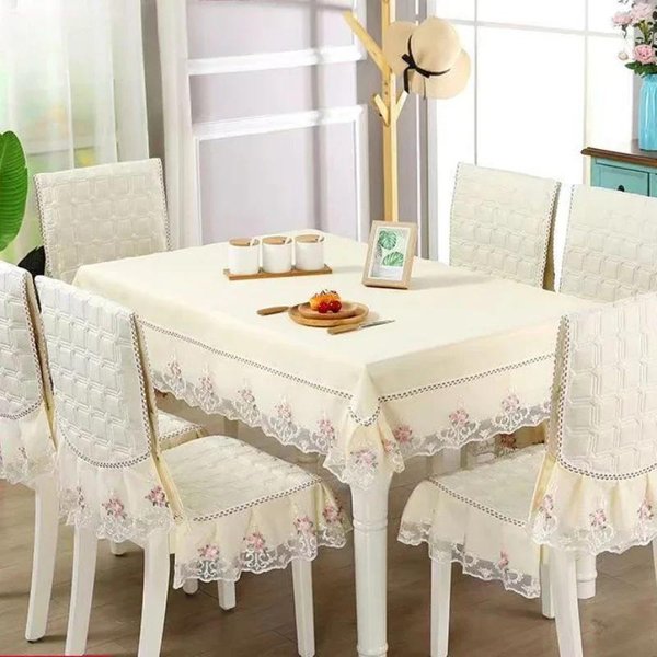 Funda De Silla De Comedor De Tela Estilo Europeo Antideslizante Con Borde De Encaje Estampado Funda De CojíN Para Silla De Comedor Universal Cuatro Estaciones Chair 1 Cover 1 Back-image