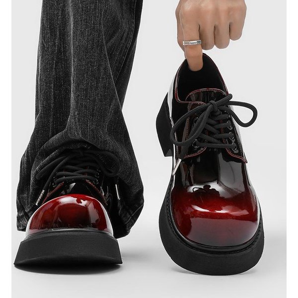 Wysokiej JakośCi MęSkie Buty Brytyjski Styl Retro Buty Derby Dla MężCzyzn Platforma Wysokiej Klasy Casualowe Buty MęSkie Luksusowe Designerskie SkóRzane Buty 41 Czerwony-image