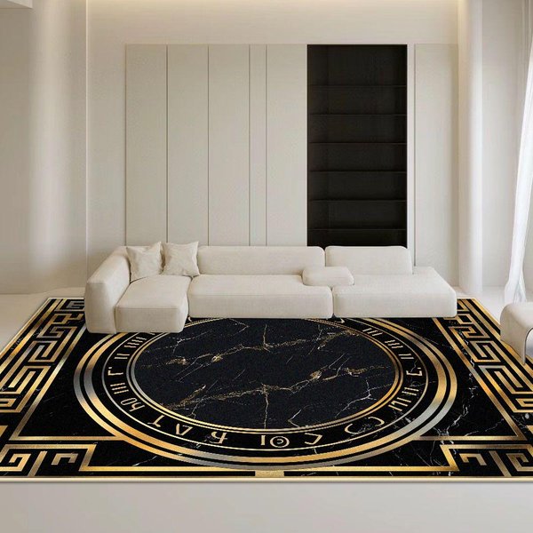Dywan W Stylu Marmuru Czarny AntypośLizgowy DużY Rozmiar ZłOta ObwóDka Luksusowy Dekor Dywan Do Salonu MięKki łAtwy Do Czyszczenia Mata Pod Stoliki Kawowe 60*90Cm White-image