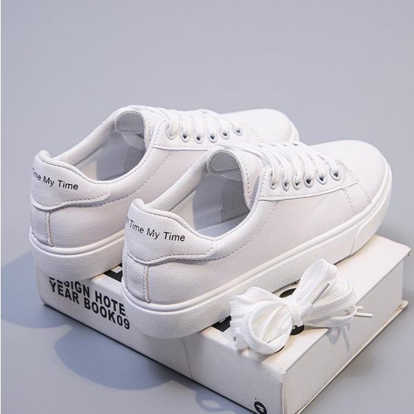 Zapatos Vulcanizados De Moda Para Mujer Nuevos En Casual CláSico Color SóLido Zapatos De Cuero PU Femeninos Casuales Zapatos Blancos Zapatillas 40-image