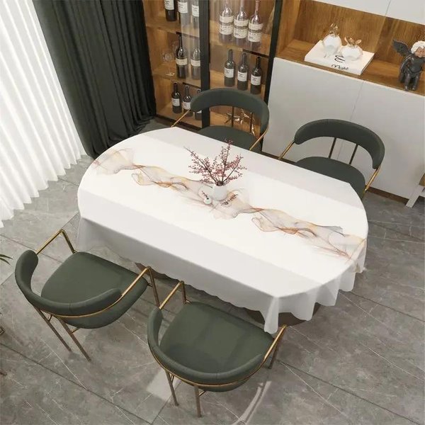 Mantel Ovalado Para Mesa De Comedor, Resistente Al Agua, Al Aceite, Lavable, Resistente A Quemaduras, De Pvc, Nuevo Mantel Plegable Para El Hogar 100X160Cm-image