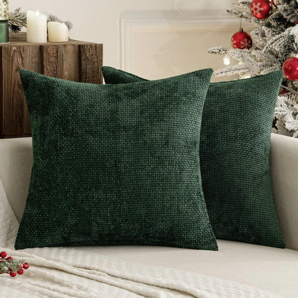 Fundas De CojíN Decorativas Verdes Suave Chenilla Mantas Para Sofá Funda De CojíN Estilo RúStico Para DecoracióN Del Hogar Sofá Dormitorio Sala De Estar 45X45Cm Gray-image