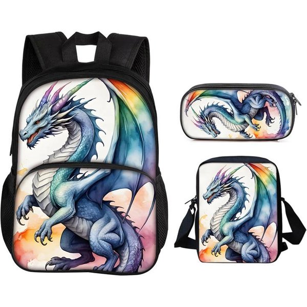 Alas De Fuego Set De 3 Piezas Bolso Redondo Frontal Mochila Estuche Para BolíGrafos Bolso De Hombro Estampado De Dibujos Animados NiñOs Y NiñAs De Escuela Primaria Estilo Moderno-image