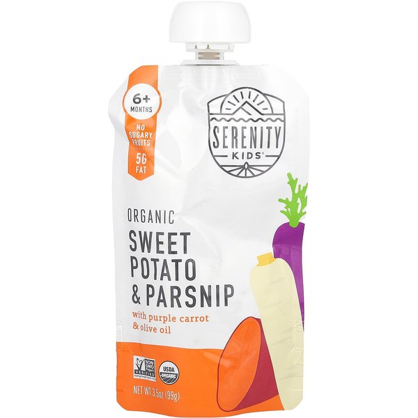 Serenity Kids, Batatas Dulces Y ChirivíAs OrgáNicas Con Zanahorias Moradas Y Aceite De Oliva, Edades 6 Meses+, 3.5 Oz (99 Gramos)-image