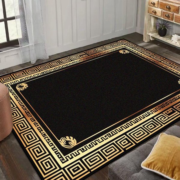 Alfombra Grande De ÁRea Para Sala De Estar Negro Oro 200X300Cm DecoracióN De Lujo Hogar Alfombra De ÁRea Para Mesa De Centro Dormitorio Estudio Felpudo Antideslizante 60*90Cm-image