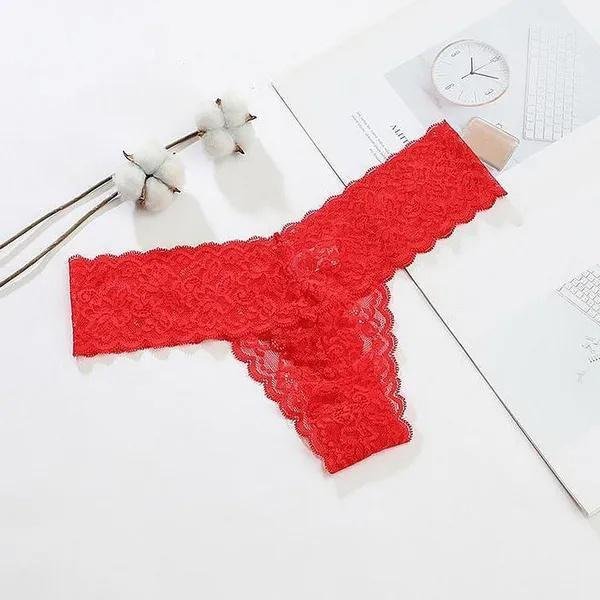 Damskie Koronkowe Majtki Bezszwowe Z Jedwabiu Lodowego Wygodne Majtki Bielizna Bikini Z Kwiatowym Brzegiem M Red-image