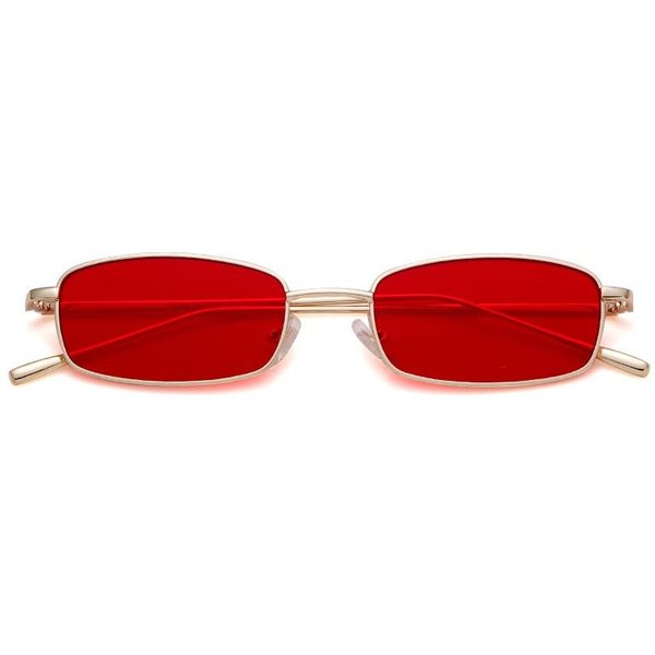 Modne Vintage MałE Cienkie ProstokąTne Okulary PrzeciwsłOneczne Damskie MęSkie Retro Metalowa Oprawka Czerwone SzkłA Hip Hop Okulary PrzeciwsłOneczne S31035 As Picture Red-image