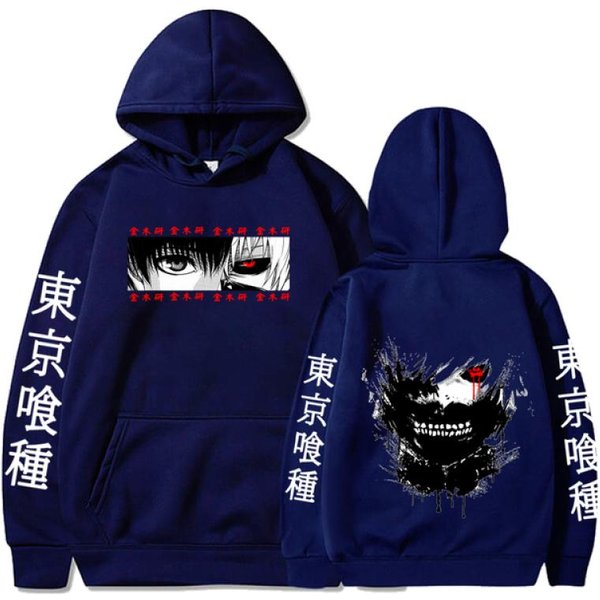 Anime Tokyo Ghoul Bluzy Ken Kaneki Bluzy Z Nadrukiem Graficznym MężCzyźNi Casual Hiphopowy Sweter Para Swetry LuźNa Bluza Z Kapturem 5XL Black-image