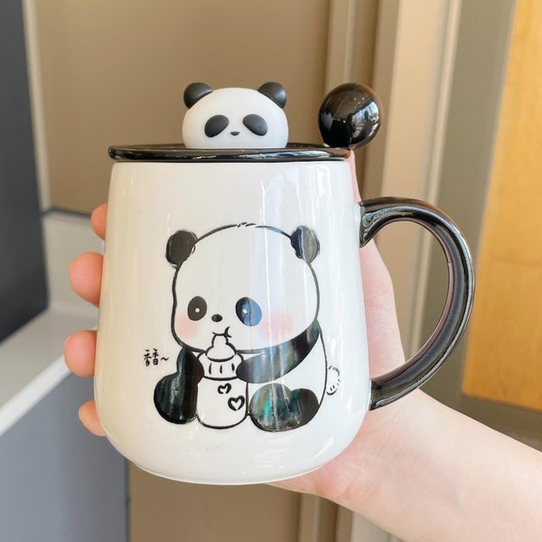 Kubek Z Pokrywką ŁYżEczka Nowy Styl Kubek Panda Damski PamiąTka Ceramiczny Kubek Do Wody Kubek Do Kawy 301-400Ml White-image