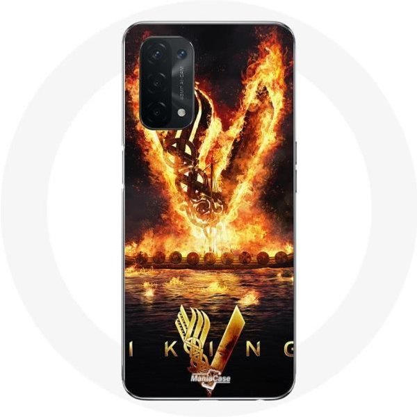 Funda Para Oppo A74 5G - Vikingos - Temporada 6 - Logo V - Espada De Fuego - Fondo Negro Negro-image
