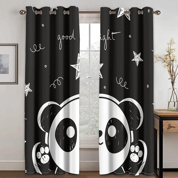 Lindo Panda De Dibujos Animados Cortina Con Alta Sombreado Para Abrir La Ventana Varios Estilos De DiseñOs De Panda Cortina Gruesa Blackout Espacio De HabitacióN Infantil Sala De Estar W55 X H120Cm X 2&HOOK-image