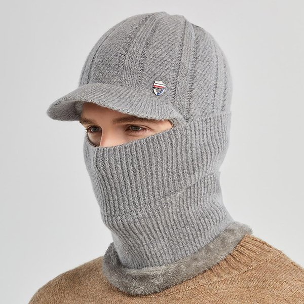 Calor De Invierno Acogedor Gorro De Lana Bufanda Acolchada Cortavientos Gorro De Punto ProteccióN Para Las Orejas Engrosada Deportes Al Aire Libre Ciclismo Esquí Gris-image