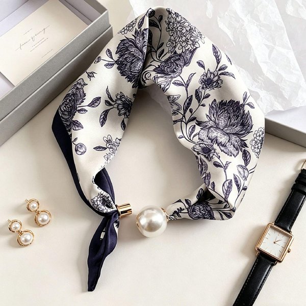 Bufanda De Seda Fina De Perlas De Verano De Lujo Para Mujer Hebilla MagnéTica Bufanda Perezosa Cadena Para ClavíCula Colgante Dulce Elegante Bufandas De Cuello 47X13Cm Gray-image