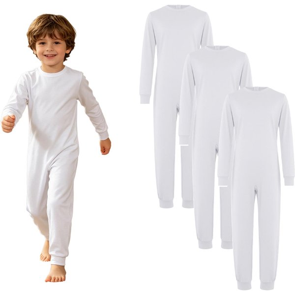 3 Piezas Mono Adaptativo Unisex Para NiñOs Cuello Redondo Manga Larga Cremallera Trasera Mono De AlgodóN Para Necesidades Especiales Ropa Diaria 5-6 Years White-image