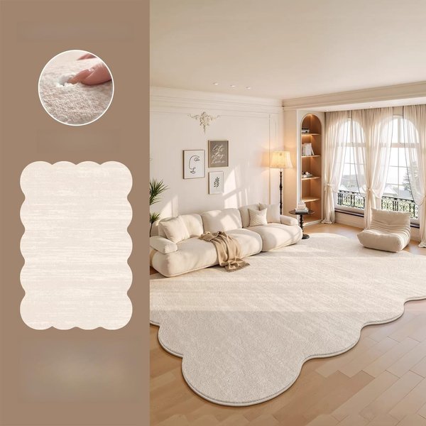 Styl Kremowy Dekoracja Sypialni DużY Dywan Grube Pluszowe Dywany Do Salonu Nieregularny KształT Mata PodłOgowa Do Salonu Domowy Puszysty MięKki Dywan 80X160Cm-image