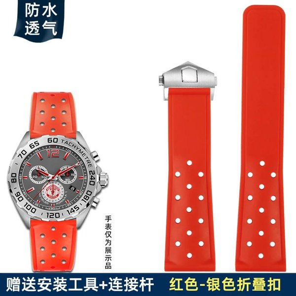 OddychająCy Silikonowy Pasek 22Mm Do TAG Heuer Formula 1 WyśCigowy Carrera Race Monaco Gumowy Pasek Do Zegarka 22Mm Akcesoria Do Zegarka MęSkiego 22Mm Red-image