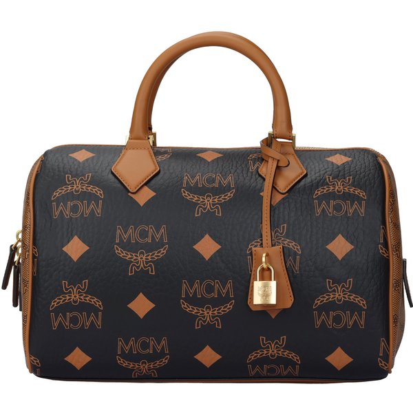 MCM Estampado CláSico Herrajes MetáLicos Bolso Boston Bolso De Hombro Para Mujer Negro MWBEAEA04BK Basic Set (Bag+Dust Bag) Brown-image