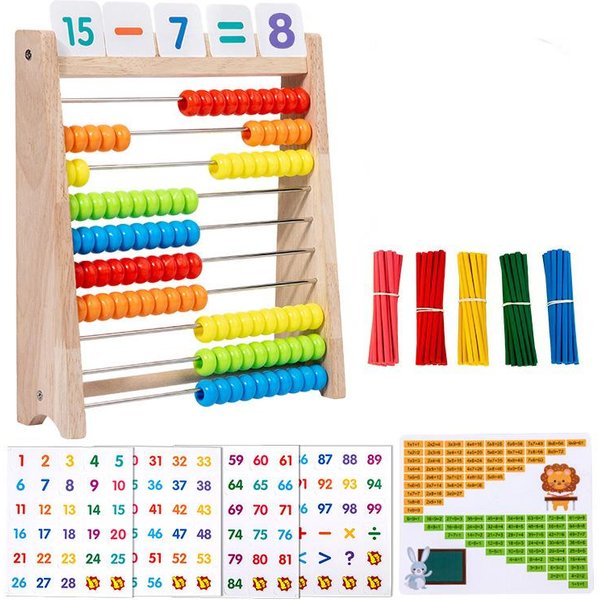 ÁBaco De Madera De Diez Niveles Para CáLculo Infantil Operaciones De Suma Y Resta Juguetes MatemáTicos Juguetes Educativos Montessori Beige-image