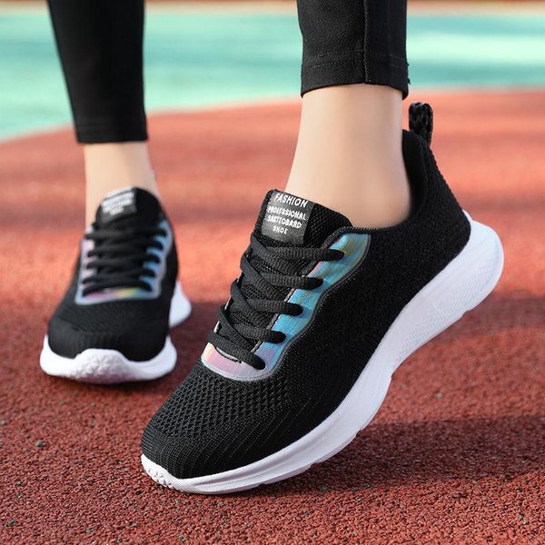 Zapatillas Deportivas Estudiantes Femeninas Ligeras Suela Blanda Zapatos Deportivos Tejido Volador Transpirable Desodorantes Zapatos Casuales 41 Negro-image