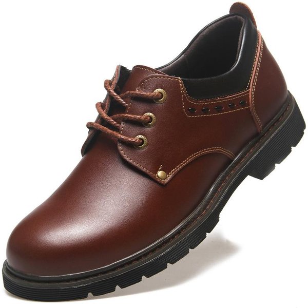 Buty Robocze Dla MłOdych MężCzyzn Modne Buty DużE SkóRzane Buty Z GłóWką MęSkie Niskie Buty Martin Brytyjskie Modne SkóRzane Buty Codzienne 40 Black-image