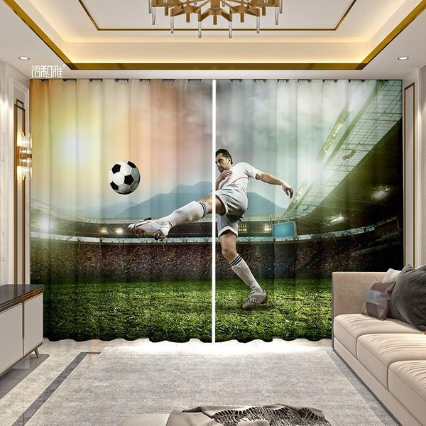 2 Piezas Cortina Estampada De FúTbol Para Dormitorio Sala De Estar Cortina De Ventana De Piso A Techo Cortina De Gran TamañO Cortinas Semitransparentes 135W185H(Cm)53X73In&Rod Pocket-image