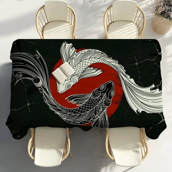Mantel JaponéS CláSico De Carpas DecoracióN De Fiesta Comedor Cocina Del Hogar Patios Mantel Impermeable Resistente A Las Manchas 160X220Cm-image
