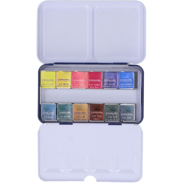 Pinturas De Acuarela 12 Colores Brillantes Alta SaturacióN Pinturas De Acuarela Para Artistas Con Caja De Almacenamiento Para-image