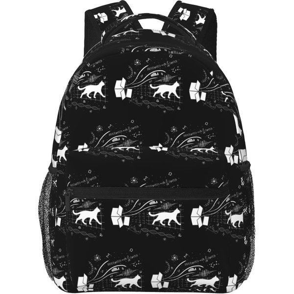 Mochila Estudiante Estampado Gato De SchröDinger Bolso Escolar Mochila De DíA Para Senderismo Viajes Para Hombres Mujeres Mochila De Libros De Moda Bolsos De Hombro One Size Black-image