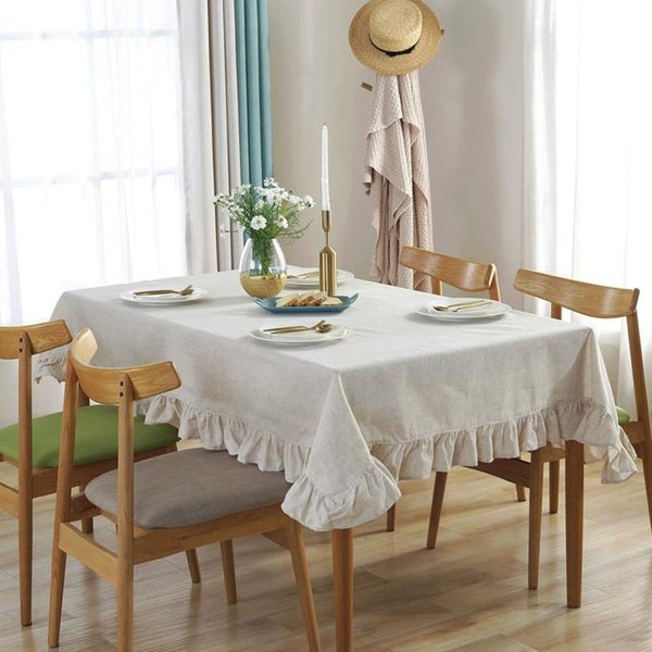 Mantel De Color SóLido Con Volantes De AlgodóN Rectangular Cuadrado Cubierta De Mesa DecoracióN Para Cocina Comedor 120X120Cm-image