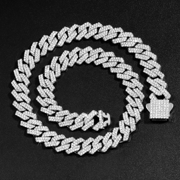 Cadena Cubana Iced Out De 14 Mm Con Garras Para Hombres Y Mujeres, 2 Filas Pavimentadas Con PedreríA, Rombo Miami, JoyeríA Hip Hop 7Inch Bracelet Gray-image