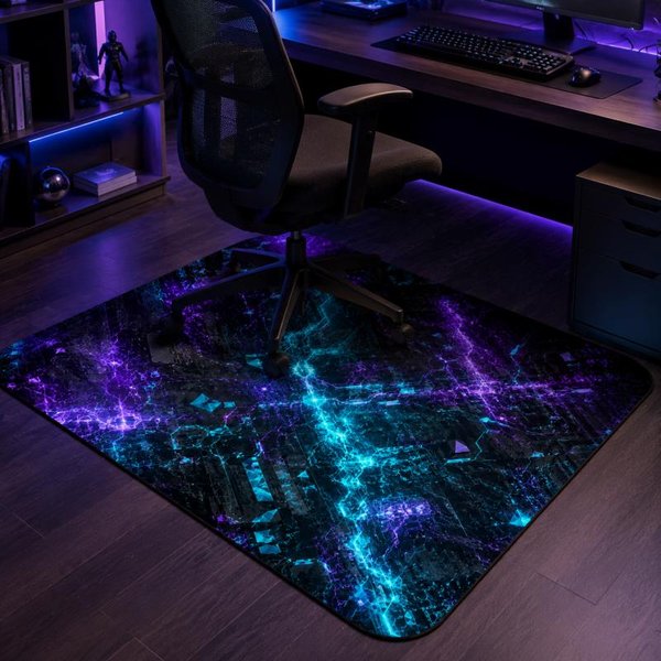 Niebieski Cyber Tech Circuit Mata Na PodłOgę Do KrzesłA Gamingowego AntypośLizgowa Odporna Na ZużYcie DużY Dywan Do Pokoju Gier Dekoracja Biurka E-Sportowego 80X160Cm 31X63Inch-image