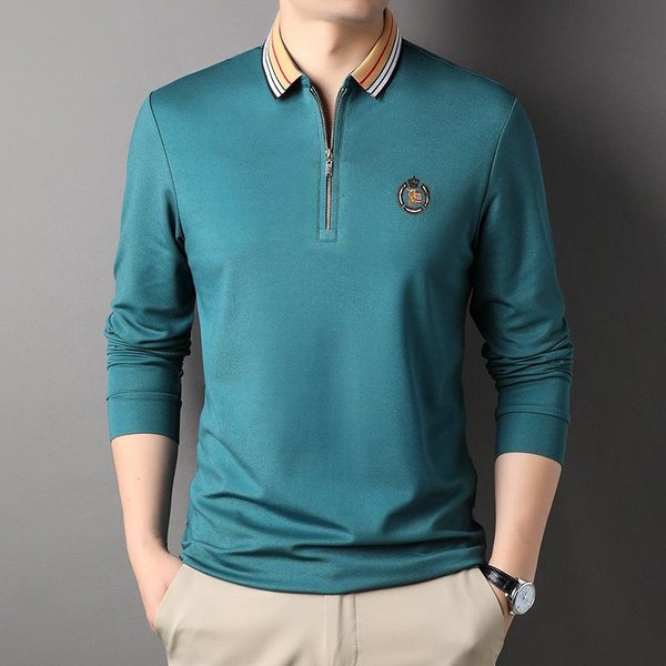 Camiseta Fina De Manga Larga Para Hombres JóVenes Y De Mediana Edad OtoñO Nueva Camiseta De Media Cremallera Para Hombre Camisa Polo Camiseta BáSica Para Hombre Xxxl-image