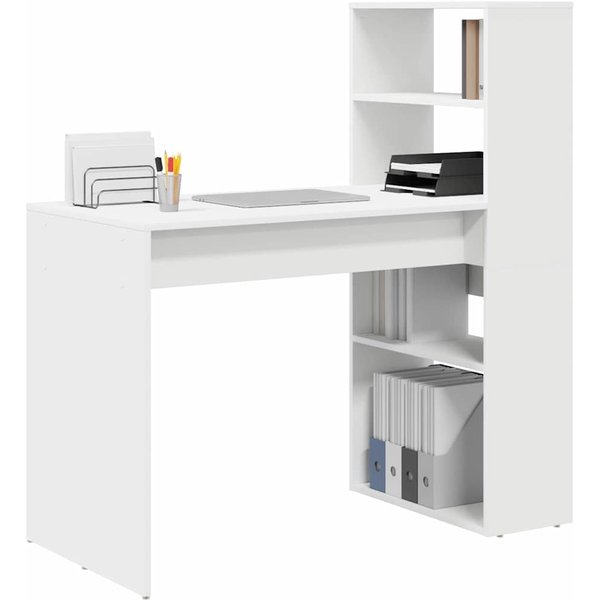Escritorio Blanco Con Estante 113 X 54 X 120 Cm Madera De IngenieríA-image