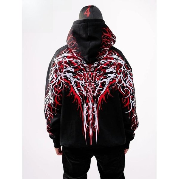 Bluza Z Kapturem Y2K Gotycki Odblaskowy Nadruk MężCzyźNi Kobiety Harajuku Streetwear Oversize Czarna Bluza Z Kapturem Hip Hop Pulower Topy S Black-image