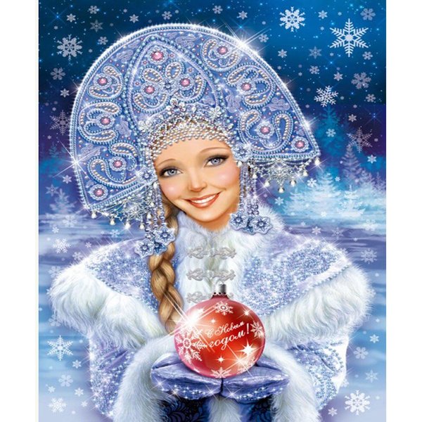 Kit De Punto De Cruz DIY Bordado De Diamantes Chica En La Nieve Pintura De Diamante Redondo Completo Mosaico DecoracióN Del Hogar 20X30CM-image