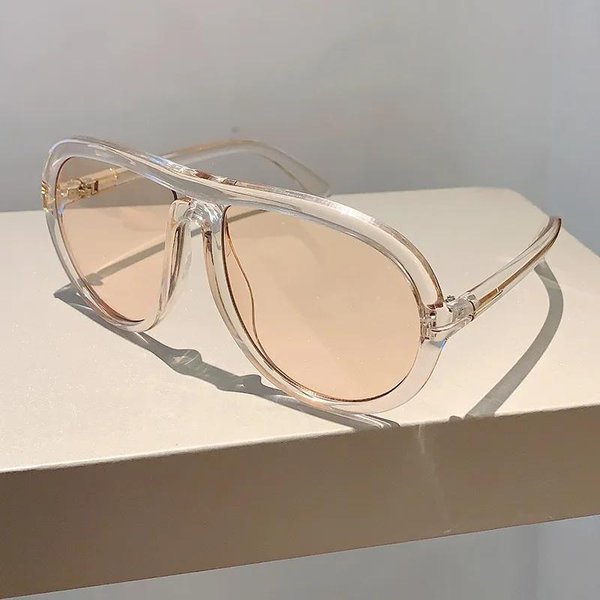Modne DużE Okulary PrzeciwsłOneczne Pilotki Okulary Damskie Dla MężCzyzn Luksusowy Styl Projektanta Styl PrzeciwsłOneczne Okulary Klasyczne DużA Oprawka Okulary Punk 1PC Beige-image