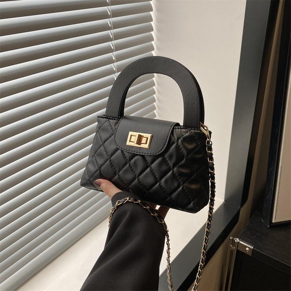 Hilo Bordado De Diamantes Moda Bolso Candado Coreano Nueva Primavera VersáTil Cadena Ins Bandolera Bolso Cuadrado PequeñO-image