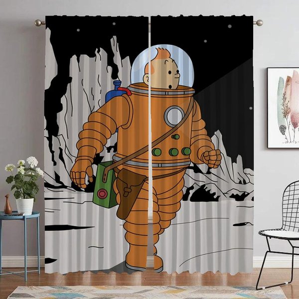 Cortinas De Cocina De TintíN Para CáMara, Modernas Cortinas Para Sala De Estar, 2 Piezas, Cortinas Opacas, Divisorias, DecoracióN De Halloween. W60Xh90Cmx2Pcs-Cl-image