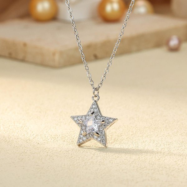 Collares De Estrellas De Zirconia Para Mujer Color Dorado Acero Inoxidable Colgante De Estrella De Cristal Collar JoyeríA De Moda EstéTica De Boda Regalo 45Cm Beige-image