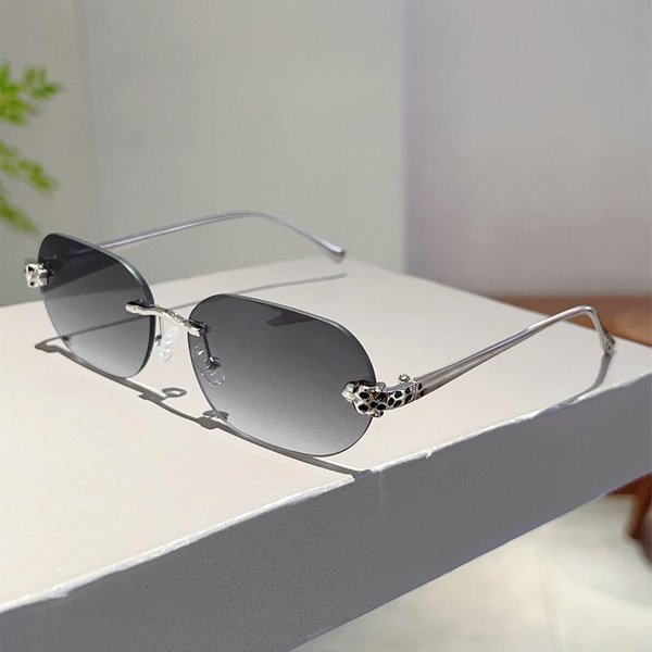Gafas De Sol Ovaladas Sin Montura Para Hombre Vintage Degradado Casual Gafas Para Mujer Tendencia Marca De Lujo DiseñO Gafas De Sol Gray-image
