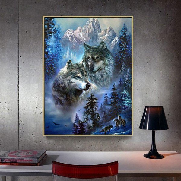 Imagen De Pintura De Diamante De Lobo Con Diamantes De ImitacióN 5D DIY Bordado De Diamantes 20X30CM-image