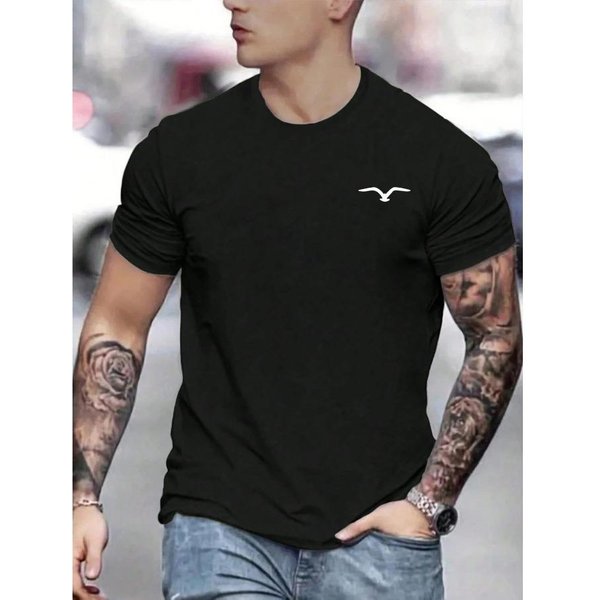 Prosty T-Shirt Z Nadrukiem Logo Mewy T-Shirt Graficzny Wysokiej JakośCi MęSki Damski T-Shirt Z KróTkim RęKawem Odzież Sportowa MęSka Top MęSki XXL Black-image