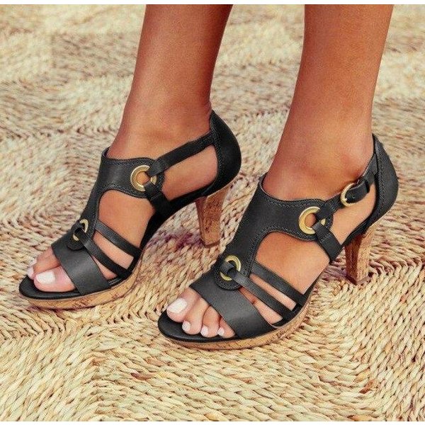 Talla 35 -43 Sandalias De Verano Para Mujer Sexy Peep Toe Recortes Zapatos Tacones Altos Correa Con Hebilla Moda Femenina Vestido Sandalias De Mujer Moda 43 Negro-image