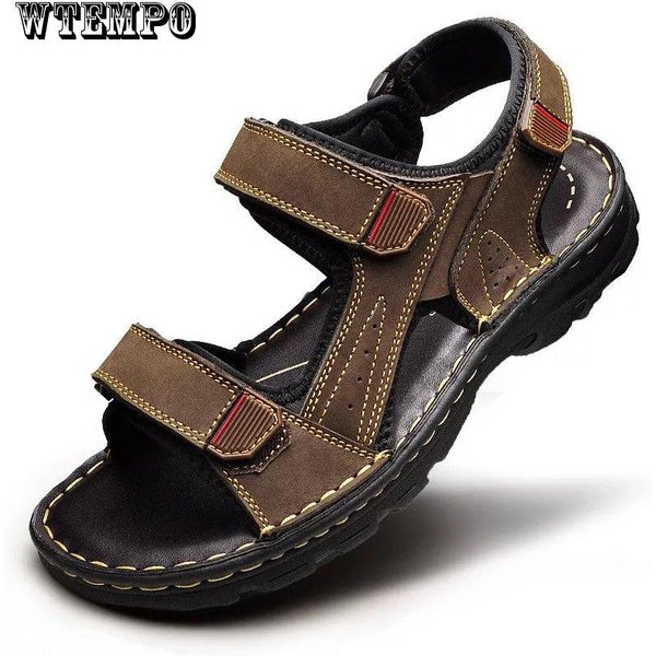 Sandalias De Cuero Verano Para Hombre Zapatos Transpirables Con Agujeros Antideslizantes Huecos Suela Gruesa Zapatos Casuales 44 MarróN-image