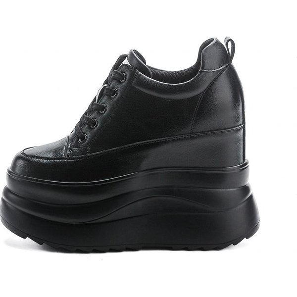 Modne 13CM Prawdziwa SkóRa Platforma Koturny PłAskie Buty Grube Sneakersy Casual Wygodne Wysoka Marka Wiosna Jesień Wulkanizowane Buty 37-image