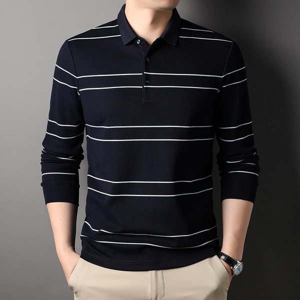 OtoñO Nuevo Camisetas Polo De Manga Larga Para Hombre, Modernas Y Casuales A Rayas Para Hombres De Mediana Edad, Camisetas BáSicas Y Tendencias De Camisetas Xxxl Black-image