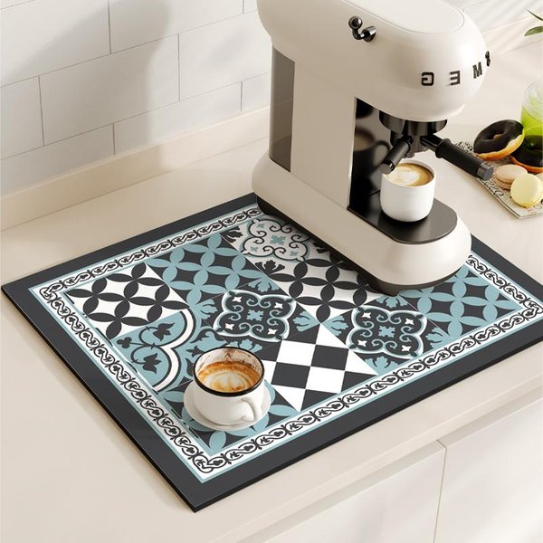 Mata Pod Ekspres Do Kawy Retro Maty Do Suszenia Naczyń Do Kuchni AntypośLizgowa PodkłAdka Ociekowa SzybkoschnąCa PodkłAdka Na Stół Zastawa StołOwa Zmywalna 40X50 Cm-image