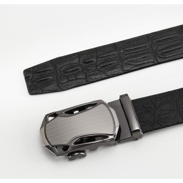MęSki Pasek Ze SkóRy Naturalnej Dwustronny Wierzchnia Warstwa SkóRy BydlęCej Biznesowy Casualowy Pasek Z Automatyczną Klamrą 110-130Cm Black-image