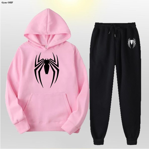 CháNdal Para Mujer Hombre Spider Conjunto De 2 Piezas Sudadera + PantalóN Deportivo Ropa Deportiva Sudadera Con Capucha Casual Ropa De Calle Ropa Para Hombre Sudaderas Traje S Pink-image