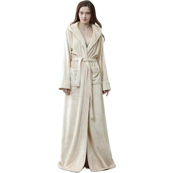 Bata De BañO Larga Y Holgada Con Capucha Para Mujer, Bata De BañO Gruesa De Invierno De Felpa Polar, CáLida Y CóModa Para Dormir. XL White-image